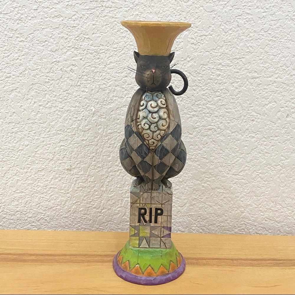 RARE 2007 Jim Shore 4008113  R. I.P. Cat Halloween Taper Candle Holder